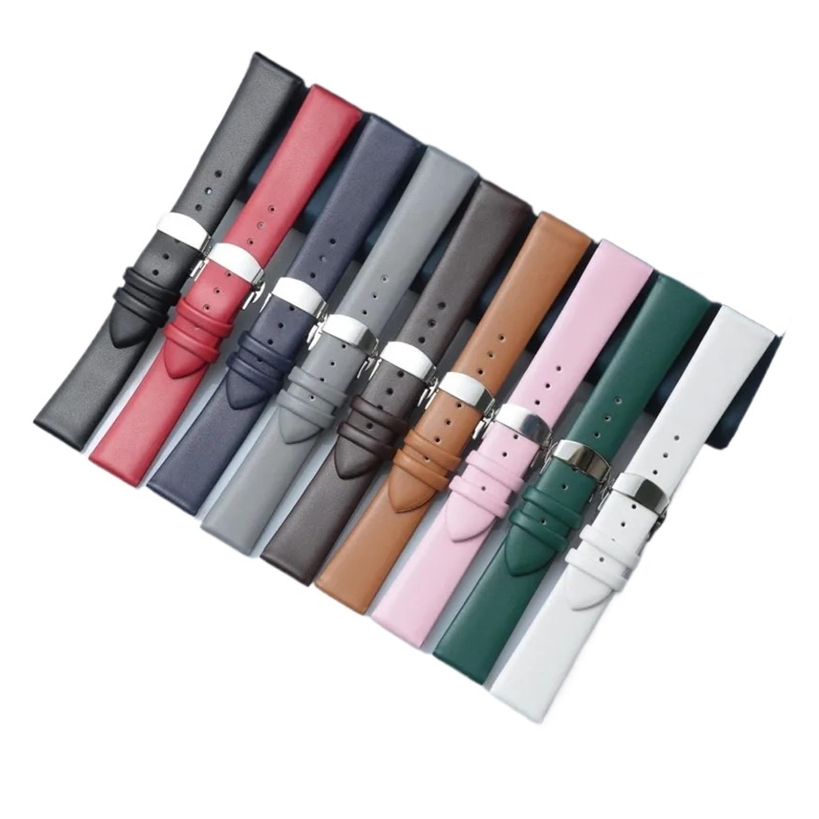 HuanJ Bracelet De Montre En Cuir Véritable, Accessoires, Bracelet Souple Et Fin Avec Boucle Papillon Automatique En Acier Inoxydable