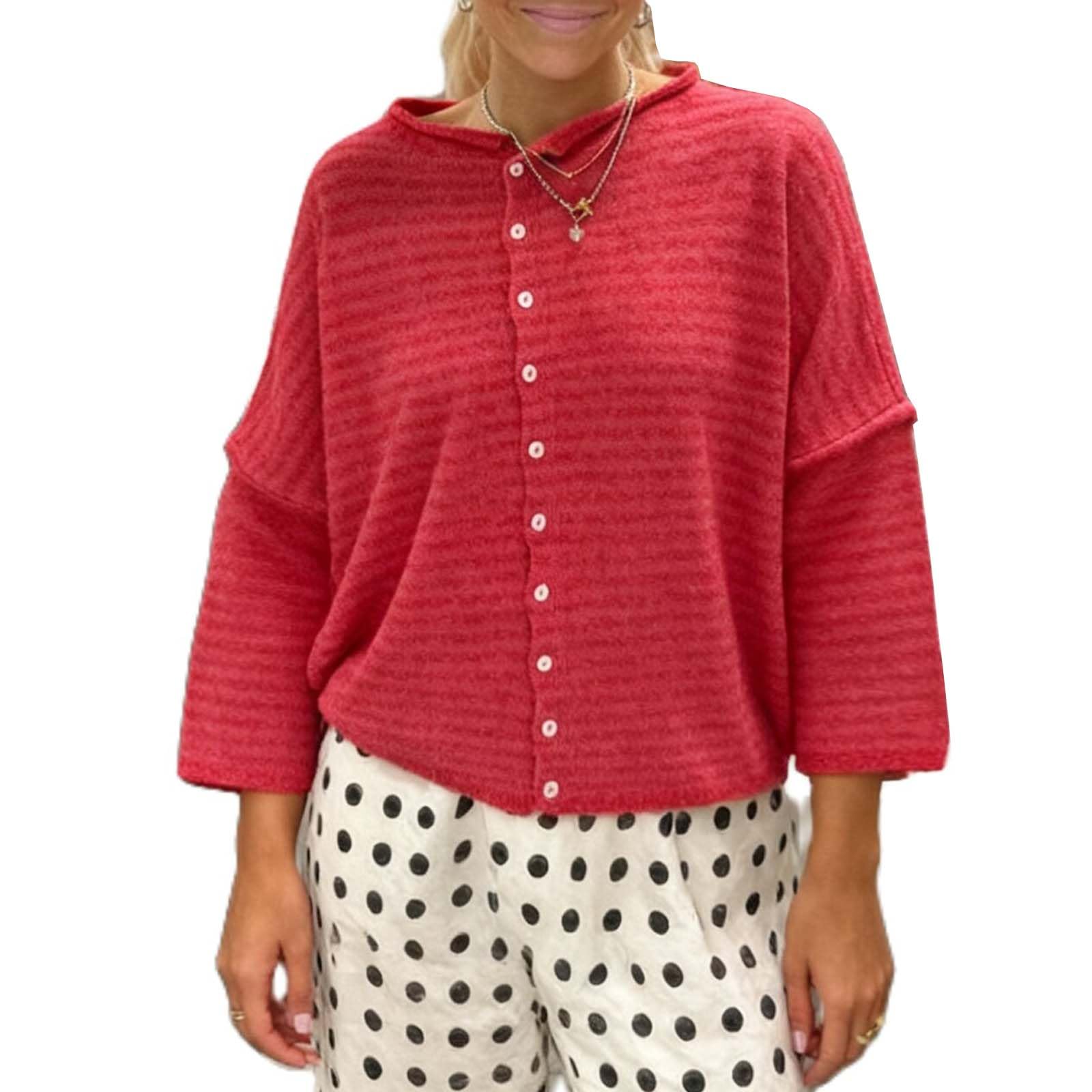 Womens Y2K Striped Cardigan Casual Crew Neck Long Sleeve Open Front Button Down Loose Knit Vintage Fall Sweaters