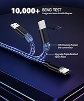 Vista 6 de Cable de carga para controlador PS4 de 10 pies paquete de 2 cables de nailon trenzado extra largo micro USB 20 de alta velocidad compatible