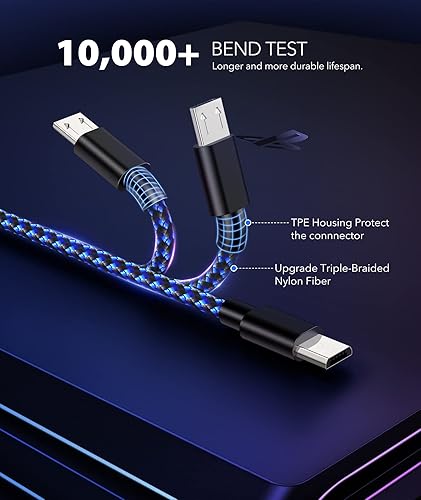 Vista 6 de Cable de carga para controlador PS4 de 10 pies paquete de 2 cables de nailon trenzado extra largo micro USB 20 de alta velocidad compatible