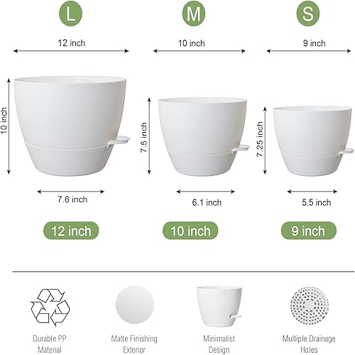Miniatura 3 de Macetas grandes de riego automático, macetas de plástico 12109 con agujeros de alto drenaje y depósito profundo para plantas y flores de jardín de