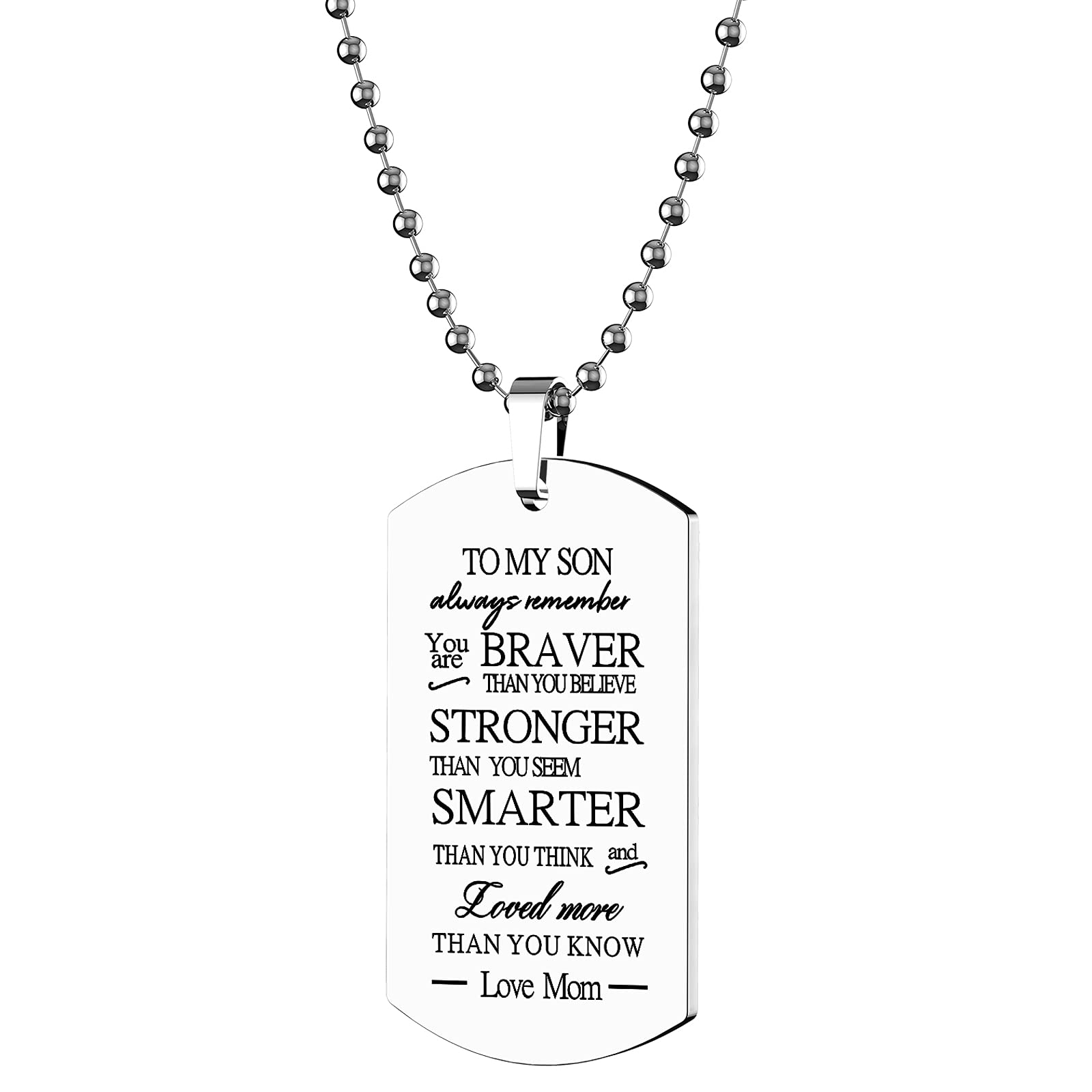 ST-PowerInspirational Gifts for Son Jewelry Stainless Steel Dog Tag Letters to My Son Love mom Pendant Necklace