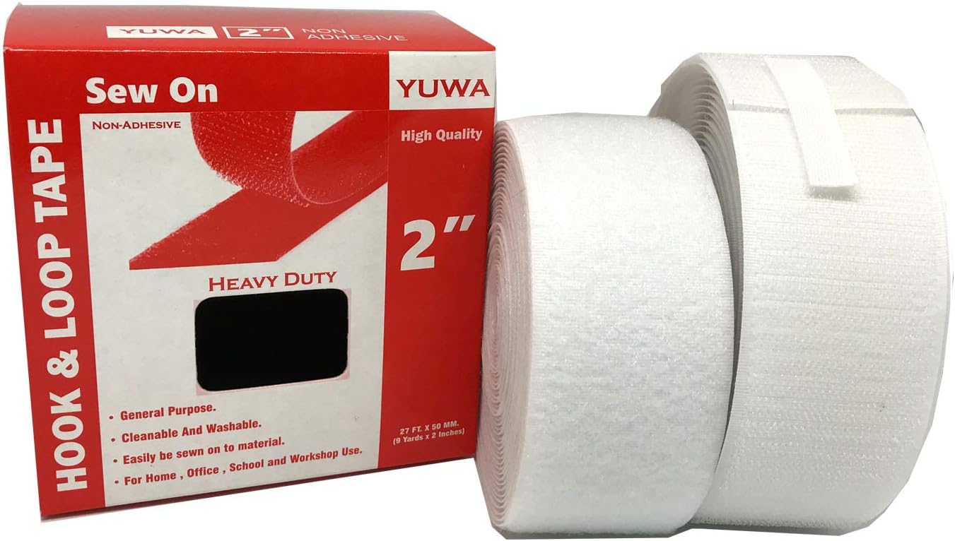 Yuwa 2 Inch Wide White Hook and Loop Magic Tape Sew-On Fastener Nylon for DIY Craft Non Adhesive (9 Yards) (White)