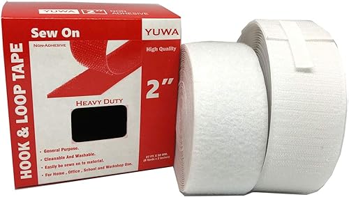 Yuwa Cinta mágica de velcro blanca de 2 pulgadas de ancho para coser, nailon para manualidades, no adhesiva (9 yardas) (blanco)