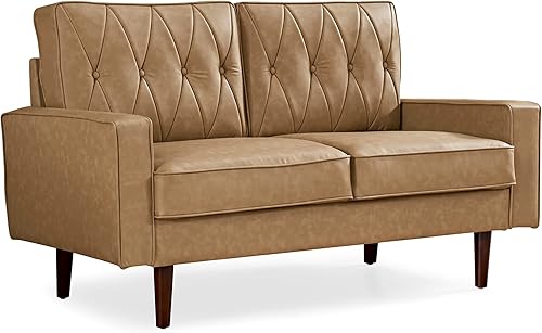 Container Furniture Direct Sofá biplaza de piel sintética de estilo moderno con elegantes patas cónicas redondas y respaldo copetudo con botones,