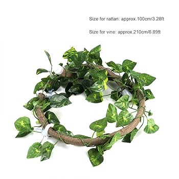 HEEPDD Reptiles Habitat Decor, 6.89ft Long Vine Habitat Decor Artificial Leaves Hanging Flexible Vines For Lizard Frogs Snakes And More Reptiles(Green Leaf