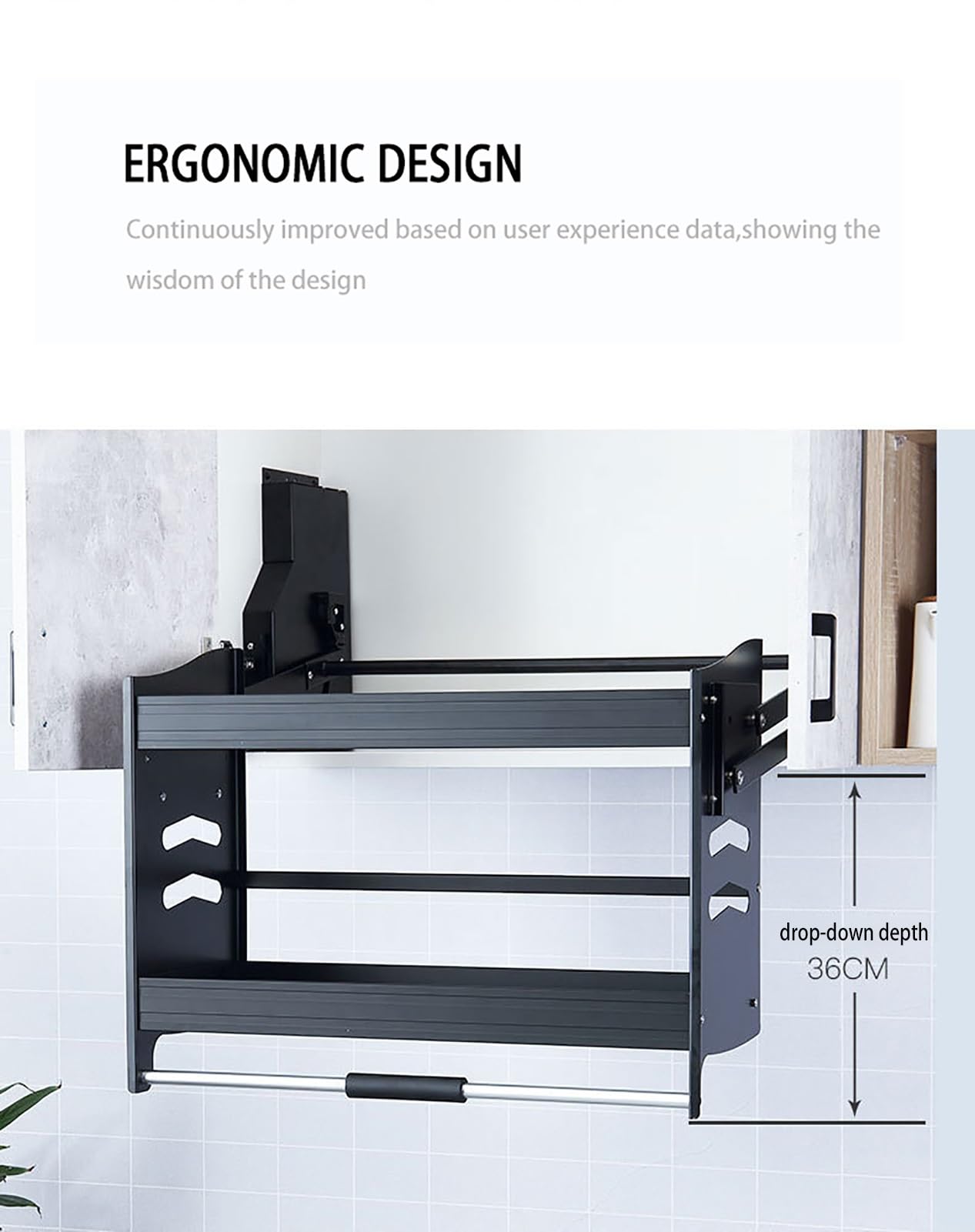 Organisateur de Cuisine, Organisateur d'armoire Rabattable, étagère Rabattable à 2 Niveaux, Armoire Haute avec poignée en Silicone, étagères à épices coulissantes pour armoires intérieures,