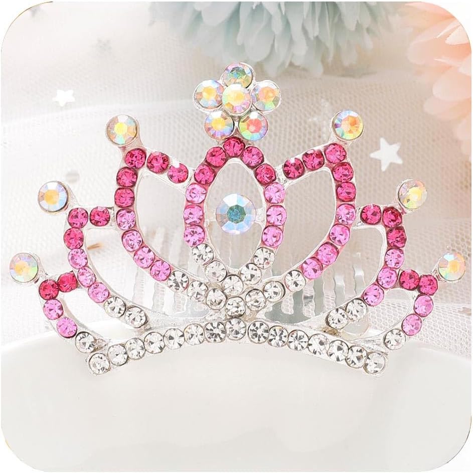 Kilshye Tiaras pequenas para meninas, princesa, strass, pente, flor, cristal, formatura, tiara para crianças