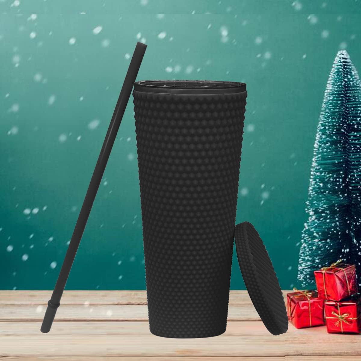 24oz Fully Studded Tumbler.Matte Black Studded Tumbler with Lid and Straw.Reusable Double Walled Insulated Travel Tumbler.Plastic Acrylic Pastel Colored Tumbler Cup for Iced Coffee Smoothie. - Image 3