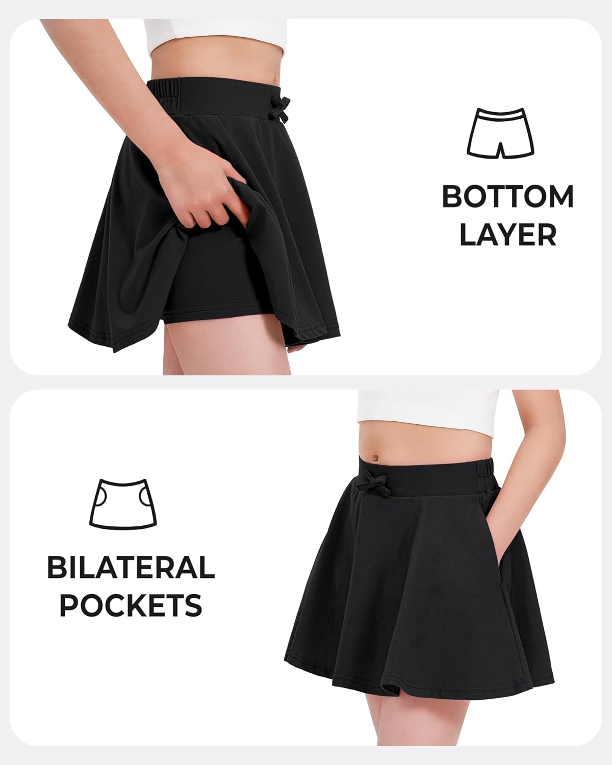 BOOPH Girls Skirts Kids Casual Mini Skorts Toddler Athletic Uniform Skirts with Pockets Black 7-8 Years - Image 5
