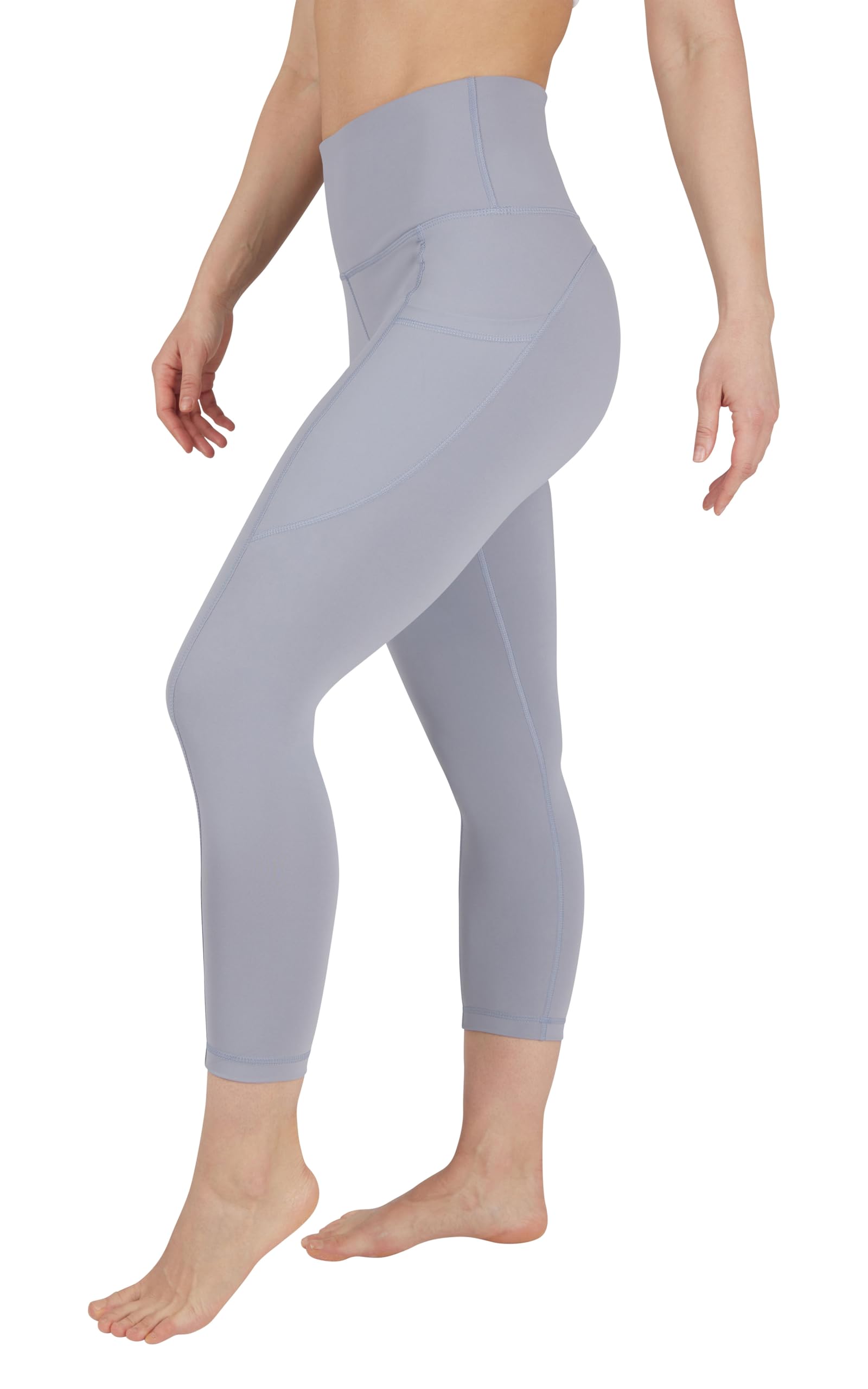 90 Degree By Reflex Womens High Waisted Capri Legging Side Pocket Squat Proof Gym Workout Yoga Pant | Weathervane | Small