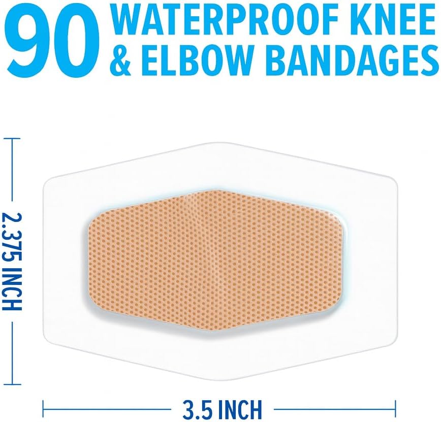Nexcare Waterproof Clear Bandages for Knee and Elbow, Large 2.38 x 3.5 in, 3-Pack (90 Count), 360° Seal, Flexible & Latex-Free, Stays On in Bath, Shower or Pool