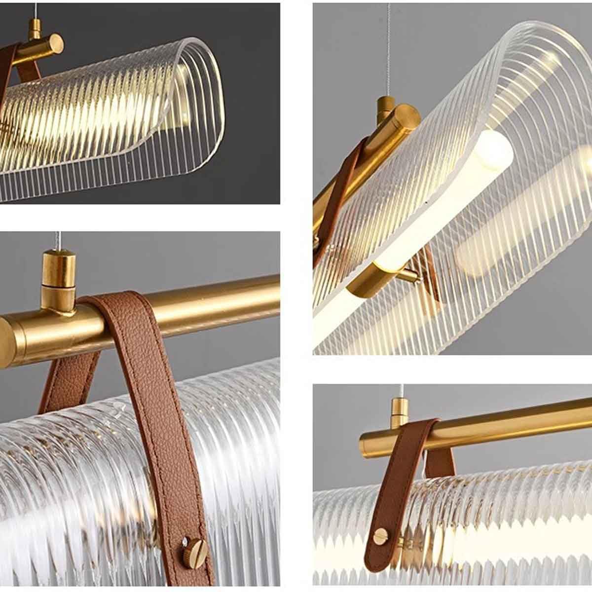 Lampadari a Striscia per Isola Cucina, Lampada a Sospensione LED Moderna con Cambio di Colore a 3 tonalità, lampadario a Sospensione in Acrilico Trasparente Dorato sopra Il Tavolo