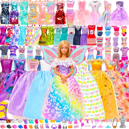 Miunana 110+ Kleidung für Puppen Puppenkleidung Fashion Kleider Tops Bluse Hosen Abendkleider Badenanzüge Minikleider Schuhe Kleiderbügel Handtasche Flügel Zubehör für 11 5 Zoll Mädchen Puppen