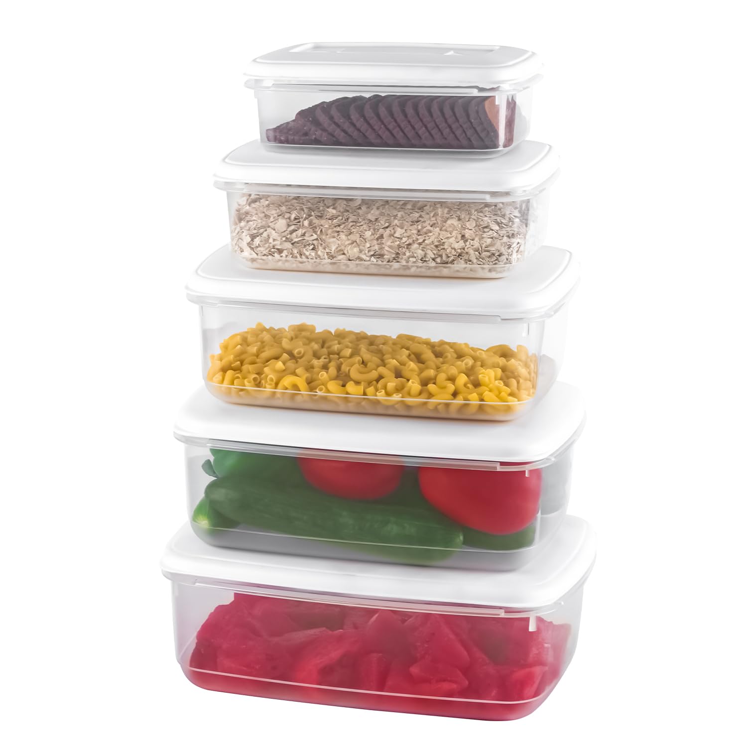 5 Pcs Food Storage Boxes (0.8-4 Litre) for Storing Fruits, Vegetables, Sandwiches, Pasta, Cookies & Dry Items | Stackable BPA-Free Tupperware Food Container Set for Kitchen, School, Picnic & Takeaway