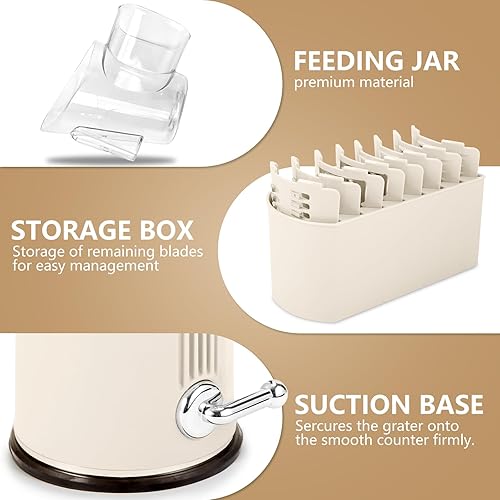 Miniatura 4 de Rallador de queso giratorio con mango rallador de queso 5 en 1 manivela, base de succión fuerte para frutas y verduras nueces con caja de