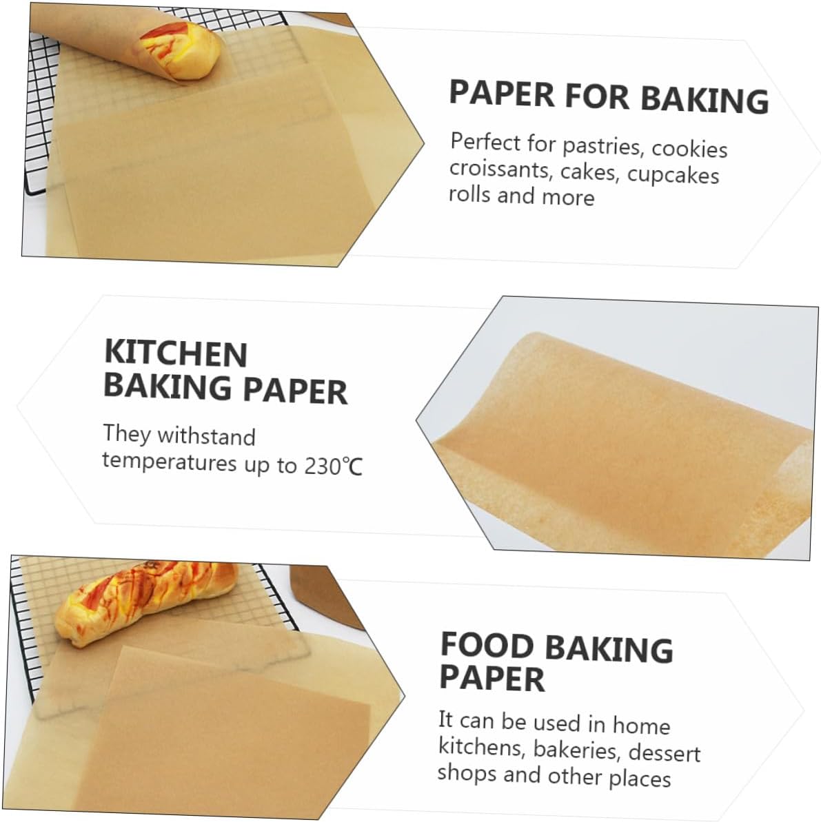 100pcs Non-stick Parchment Baking Paper Sheets 30x40cm Natural Kraft Paper Food Grade Cooking Sheets for Oven Baking and Grilling