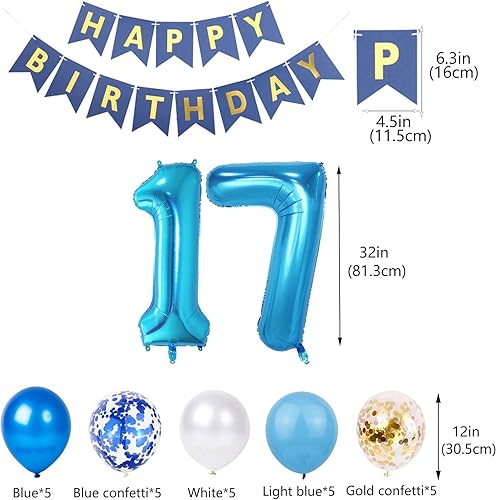 Miniatura 33 de Decoraciones de cumpleaños número 10, color azul para niños y niñas, pancarta de feliz cumpleaños número 10, globos de papel de aluminio de látex