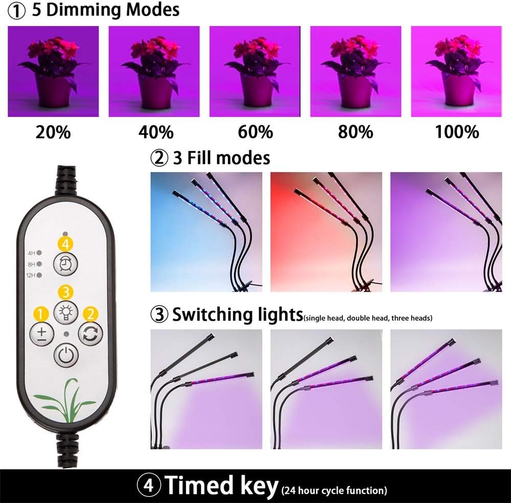 27W LED Plant Grow Light, Indoor 3-Head 360¡ãFlexible Gooseneck Arm, with Automatic Timing Function Grow Light 5 Dimmable Levels Spectrum, with Desk Clip Plant Light