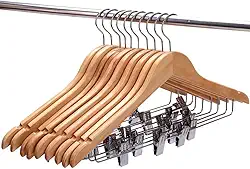 Kit 5 Cabides Madeira Presilha Grande Verniz Adulto Saia Vestido Calça Bermuda Reforçado