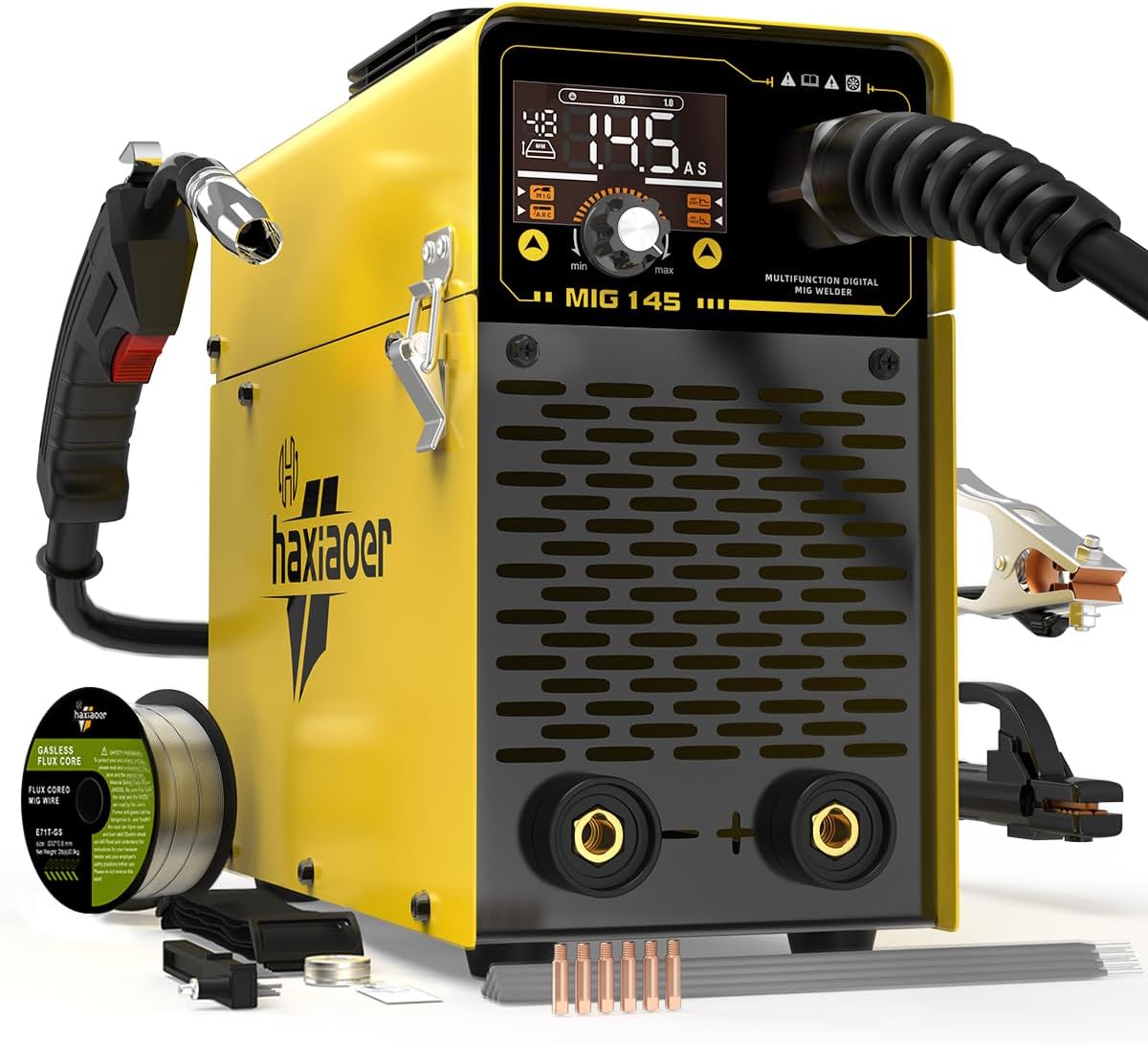 145A MIG Welder, 110V Flux Core MIG Welder Machine, 3-in-1 MIG/Lift TIG/Stick, IGBT Inverter with Digital Display, Portable for Gasless Welding