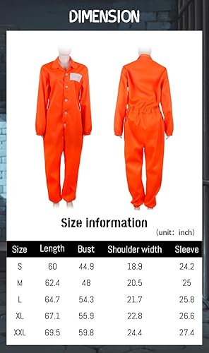 Miniatura 7 de HOMELEX Disfraz de prisionero naranja para hombre, traje de prisionero para adultos con agujeros criminales para Halloween