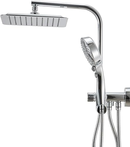 Ryamen Combo de cabezal de ducha doble cabezal de ducha de lluvia de alta presión de 8 pulgadas 5 ajustes de ducha de mano ajustables con barra