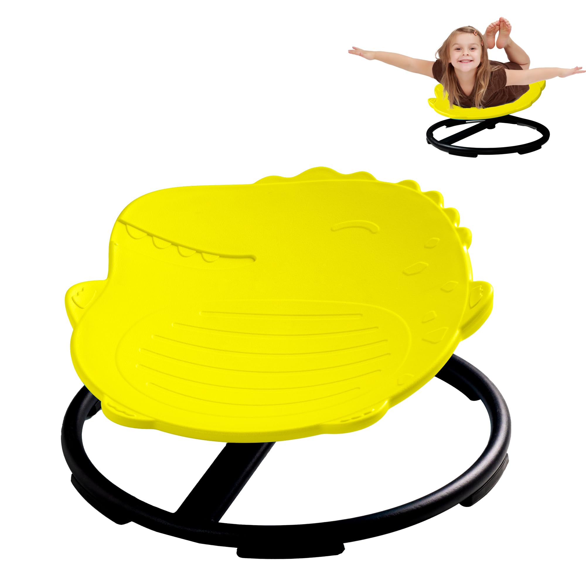 Dinosaur Spinning Chair for Autistic Kids – Autism Sensory Products, Sensory Spinning Chair, Sit and Spin Toys for Toddlers Balance & Coordination, ADHD Sensory Integration Seat (Yellow)