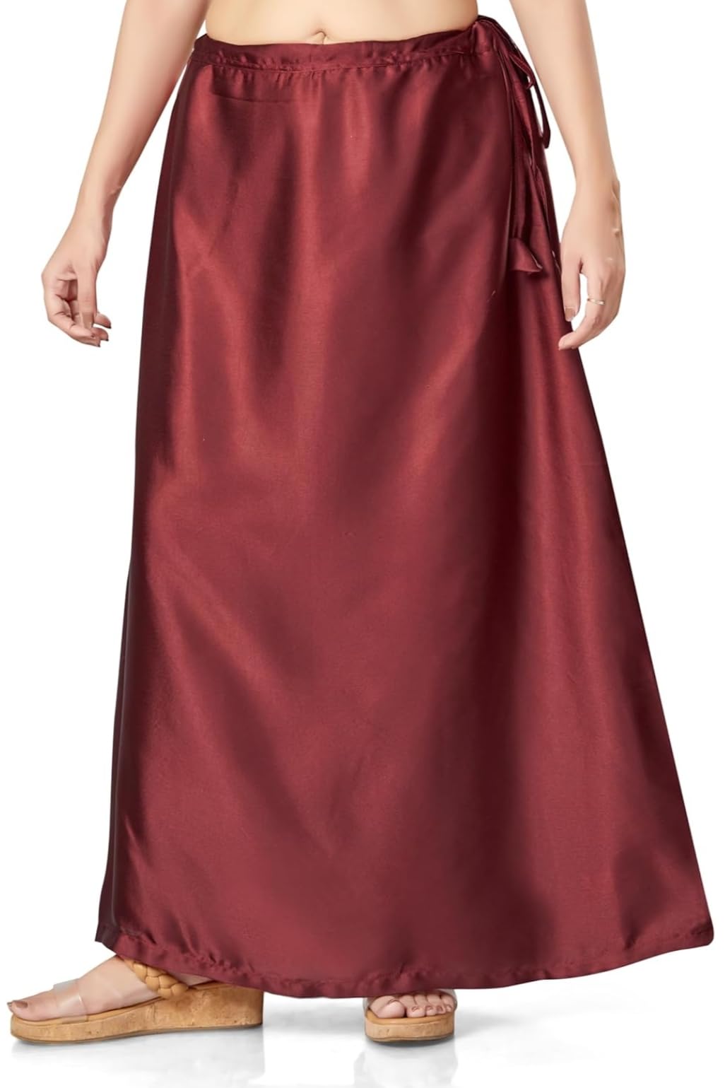 Maroon Colour Satin Petticoat for Women| Maroon Colour Satin Fabric Saree Shapewear or Underskirt-image-18