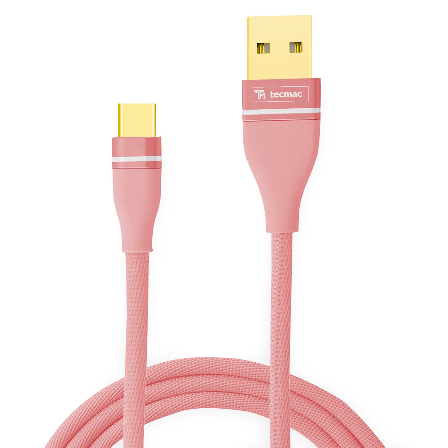 tecmac 2.0 Quick Fabric Braided Type-C USB Charging - Data Sync Cable | Gold Color Plated Connector | 3ft (Light Pink)
