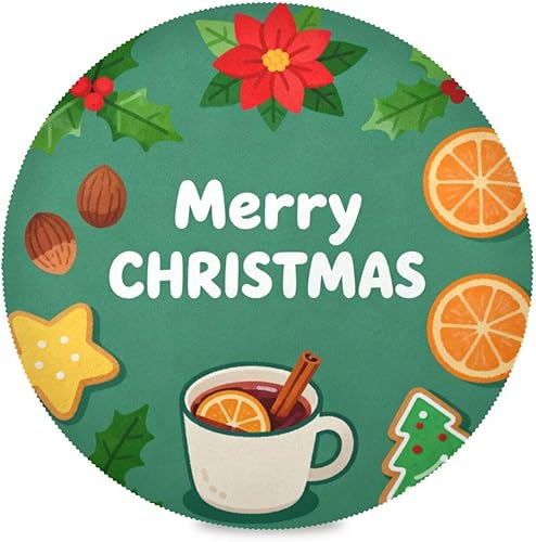 Miniatura 2 de Merry Christmas Green Round placemates Non Slip placemats Easy to Clean Waterproof individuales para mesa de comedor Azul 15.4x15.4in Set of 6