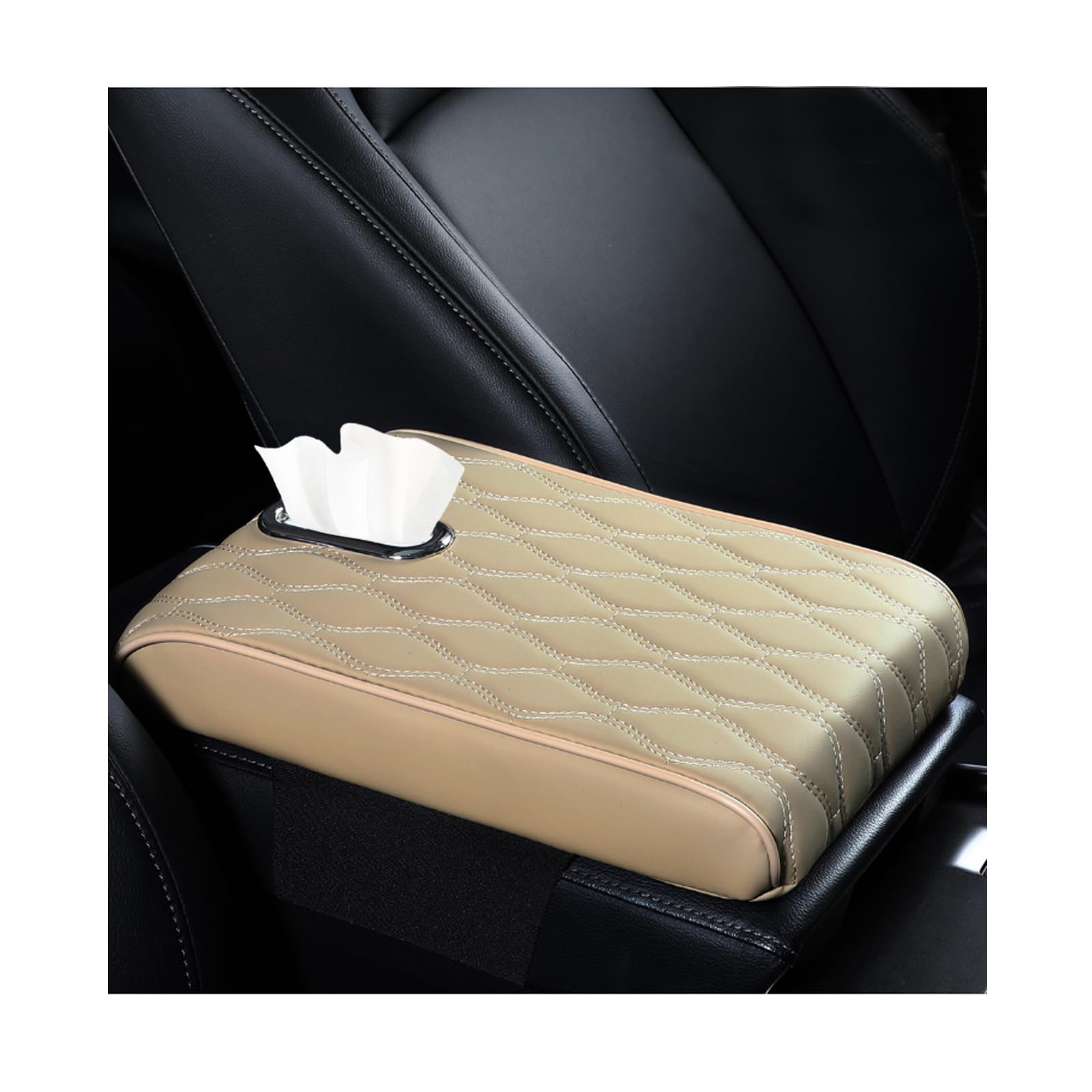 Cuscino per console centrale auto, universale, impermeabile, in pelle, per bracciolo auto, protezione per sedile auto, con morbida schiuma di memoria, accessori per auto (beige)