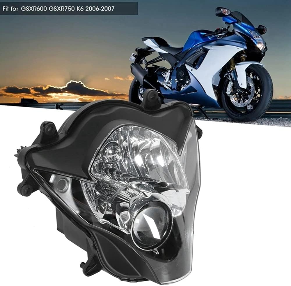 Motorcycle Headlight Headlamp Assembly Compatible for Suzuki GSXR600 GSXR750 K6 2006 2007 06 07 gsx-r600 gsxr 750 Motorbike Plastic Headlight Front Head Lamp Clear