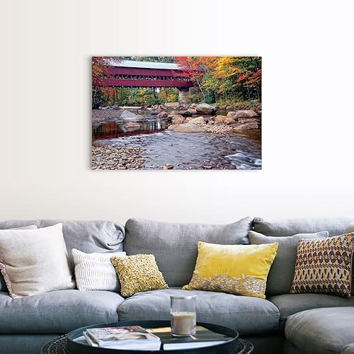Miniatura 5 de GREATBIGCANVAS Lienzo decorativo para pared, diseño de puente cubierto de Nueva Inglaterra, obra de arte para decoración del hogar, fotografía de
