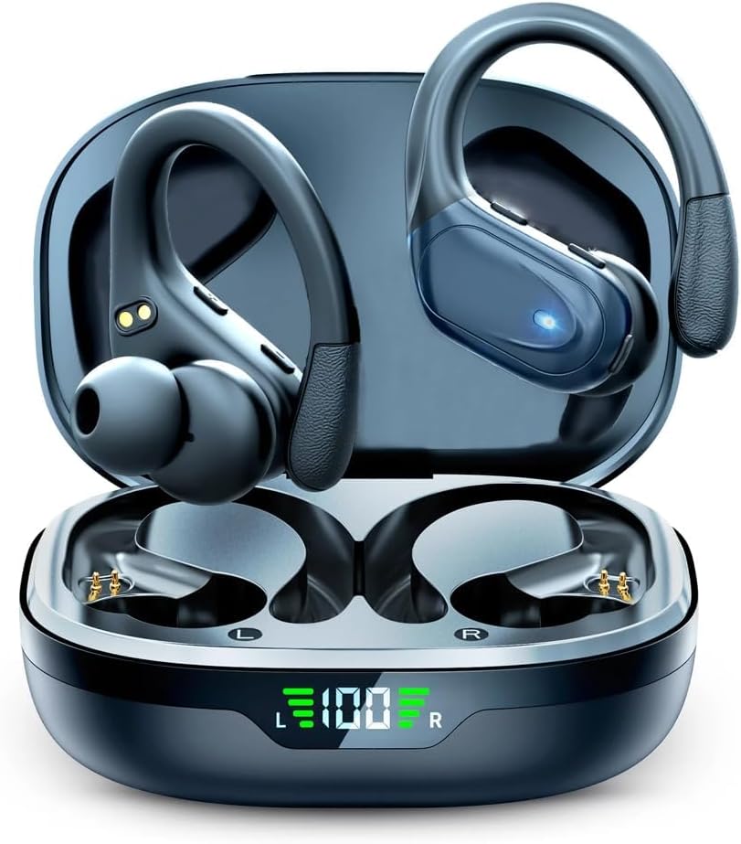 TWS BX 17 Bluetooth 5.3 Wireless Earbuds 48hour Playtime HiFi Headphones Over-Ear Headset Sports IPX7 Waterproof Built-in Microphone Digital Power LED Display Powerful Stereo Bass Earphone (Black) - Image 2