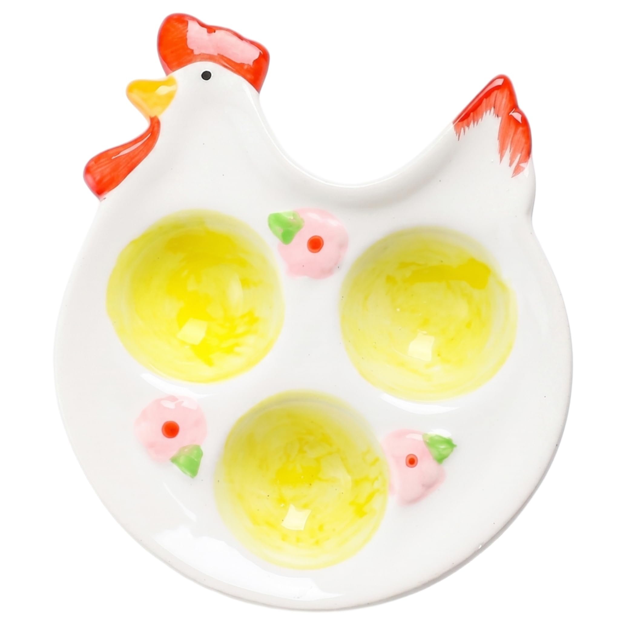 Yeaxxsqy Easter Platter: 3-slot Easter Deviled Egg Tray, Ceramic Chicken-shaped Serving Platter with Floral Accents