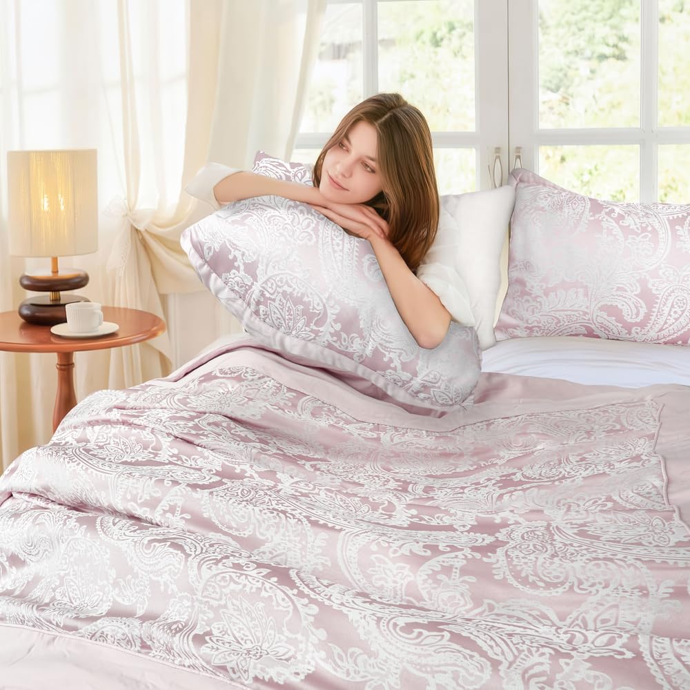Emma Barclay Duchess - Juego de Colcha Acolchada con Adornos de Jacquard en Color Rosa Rubor para Cama de Matrimonio o King