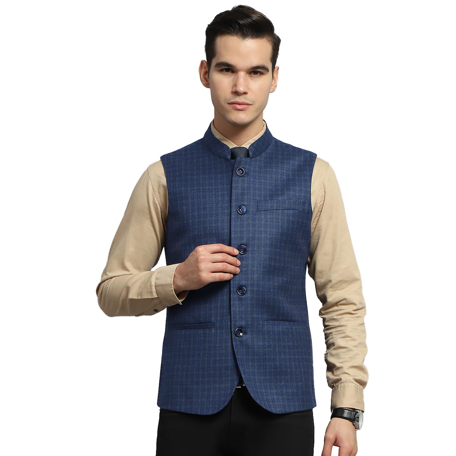 monte carlo Mens Regular Fit Band Neck Sleeveless Solid Buttoned Jacket (Pack Of 1)-picture-21