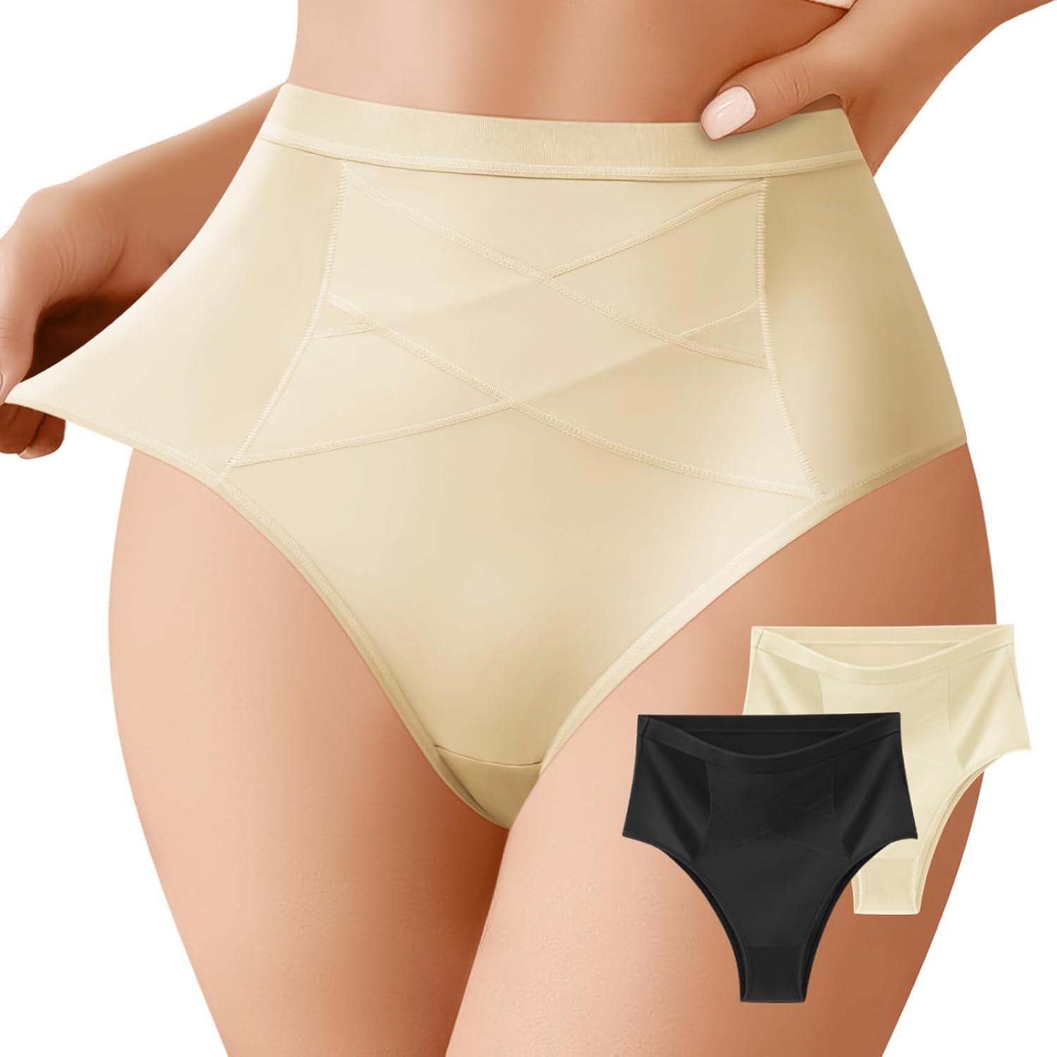 Women's High Waisted Cheeky Underwear,Slight Tummy Control Panties,High Cut Stretch Ladies Briefs Multipack