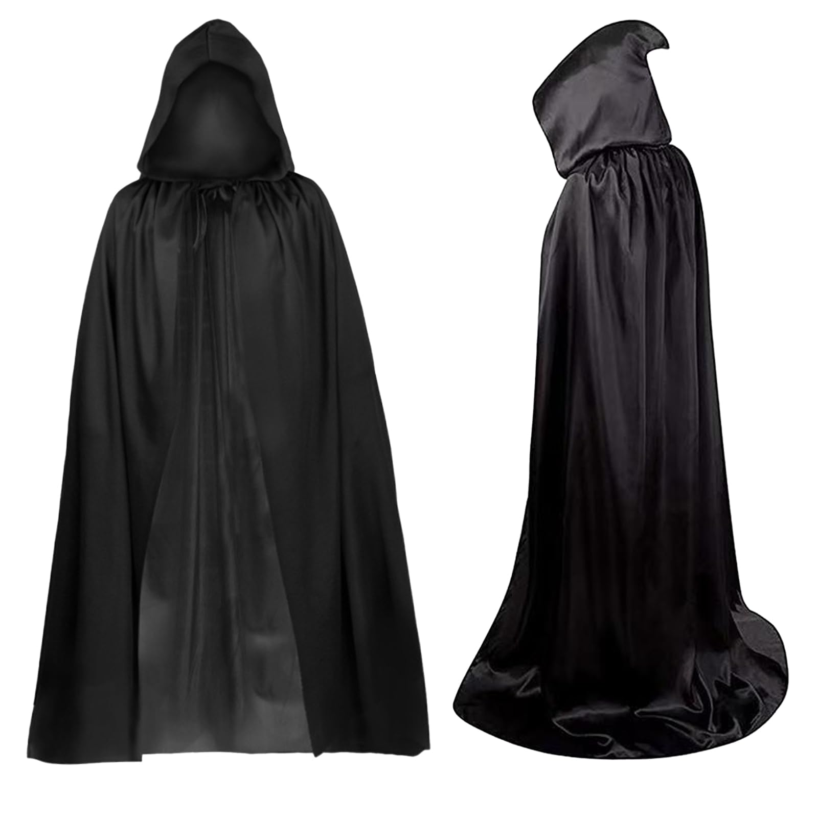 GIEEU Unisex Long Black Hooded Cape 160CM, Adult Hooded Cape Vampire Cape Witch Cloak
