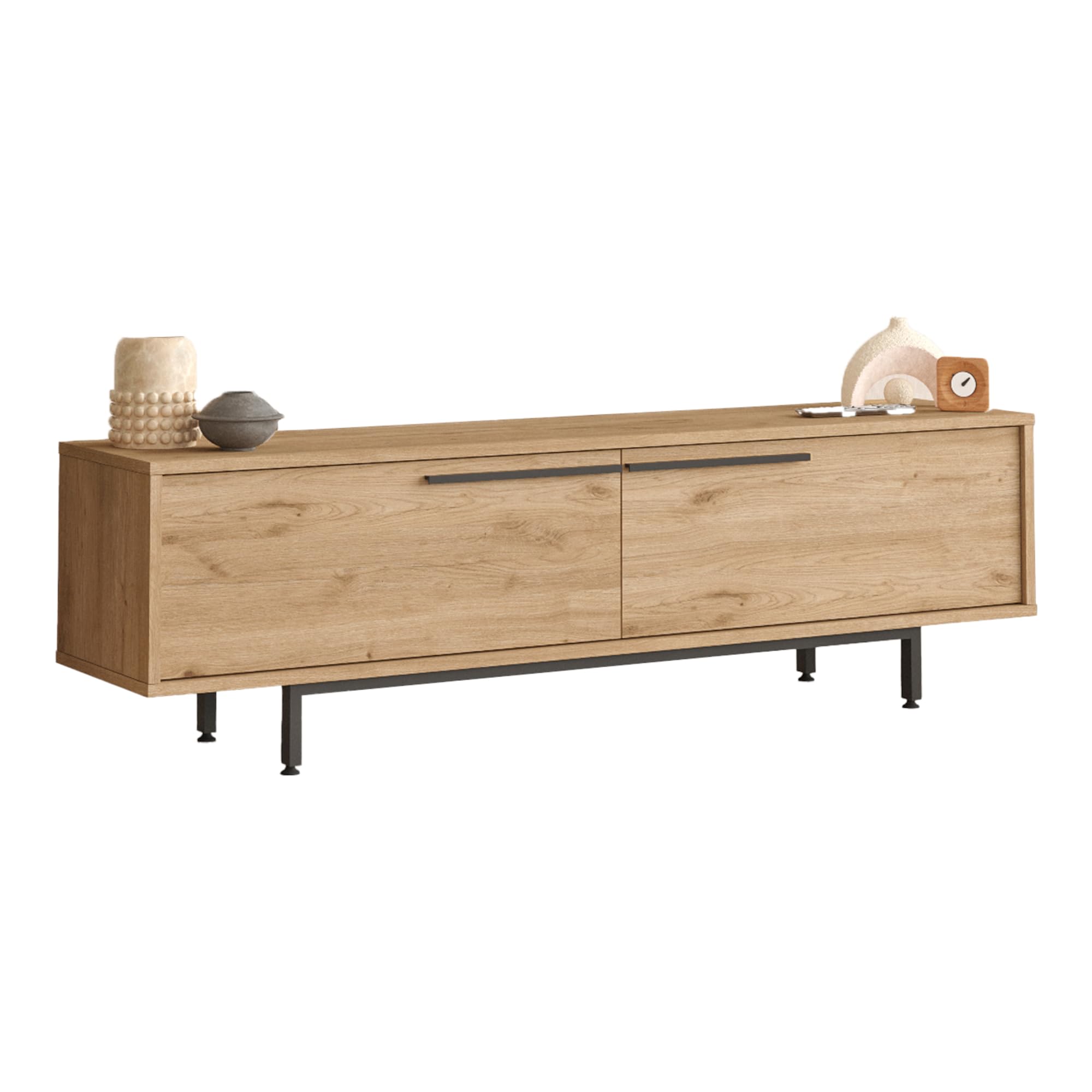 [en.casa] TV Schrank Urejovle Lowboard mit 2 Türen TV Board Eichenoptik Fernsehtisch TV Kommode Fernsehschrank 160 x 36 x 45 cm Metallgestell