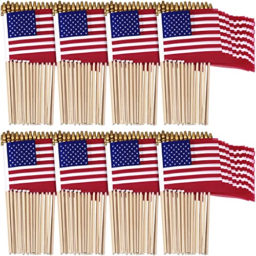 200 Pcs 4 X 6 Inch American Flags On Stick Small Usa Stick Flags Mini Us Handheld Stick Flags With Safety Spear Top For 4Th Of July Parades Festival Events Independence Day Party Supplies #TOP18