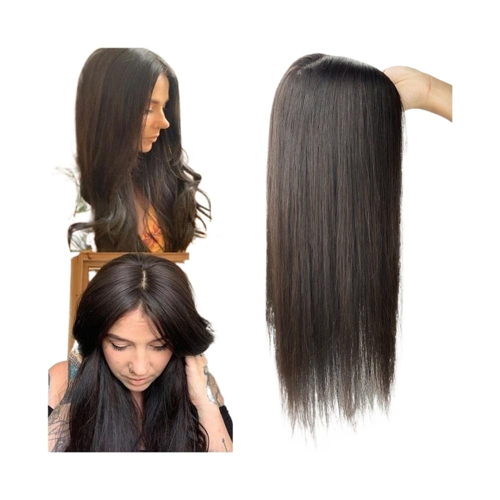 Topper for Capelli Umani Lunghi Da 10-24 Pollici 12x13 cm Base In Seta for Donne Con Diradati(Medium Brown,22 inches)