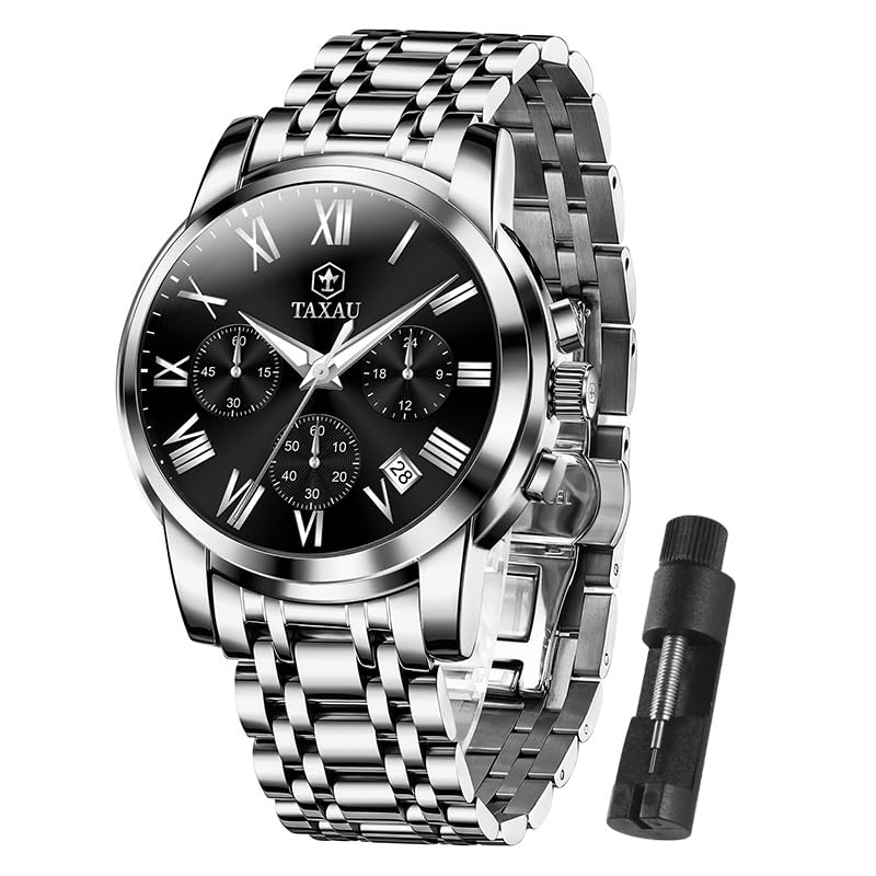 Watch Men Stainless Steel Luxury Diamond Chronograph with Date Business reloj de Hombre