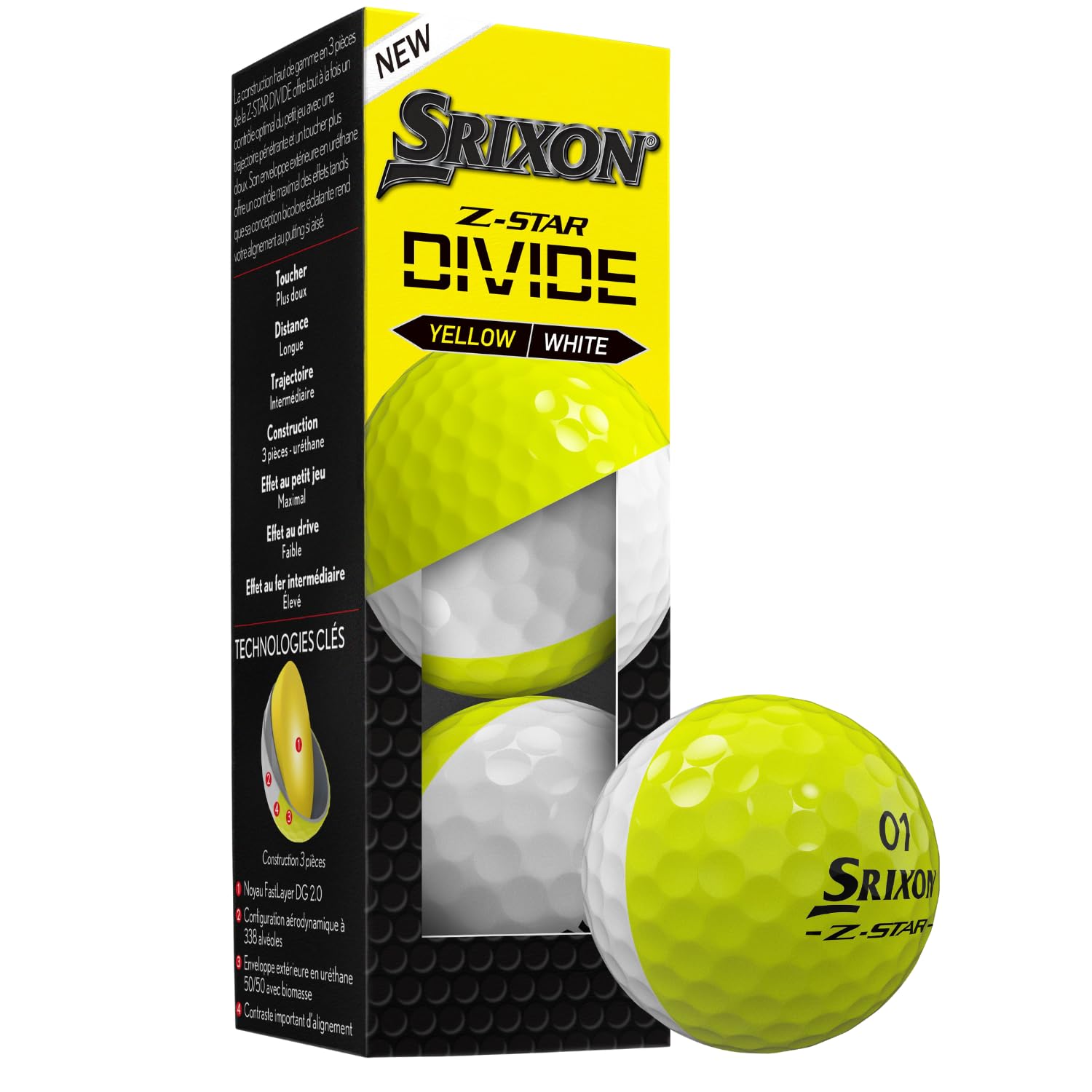 Srixon New Z-Star Divide 2025 Boules de Golf, douzaine (Jaune/Blanc)