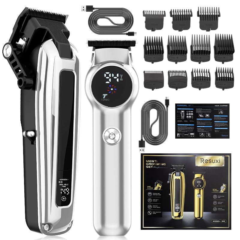 Roziapro Mens Clippers and Grooming Set - Professional Clippers and Trimmers Set, Hair Clipper and Trimmer for Men, Cordless Clippers for Hair Cutting(Silver)