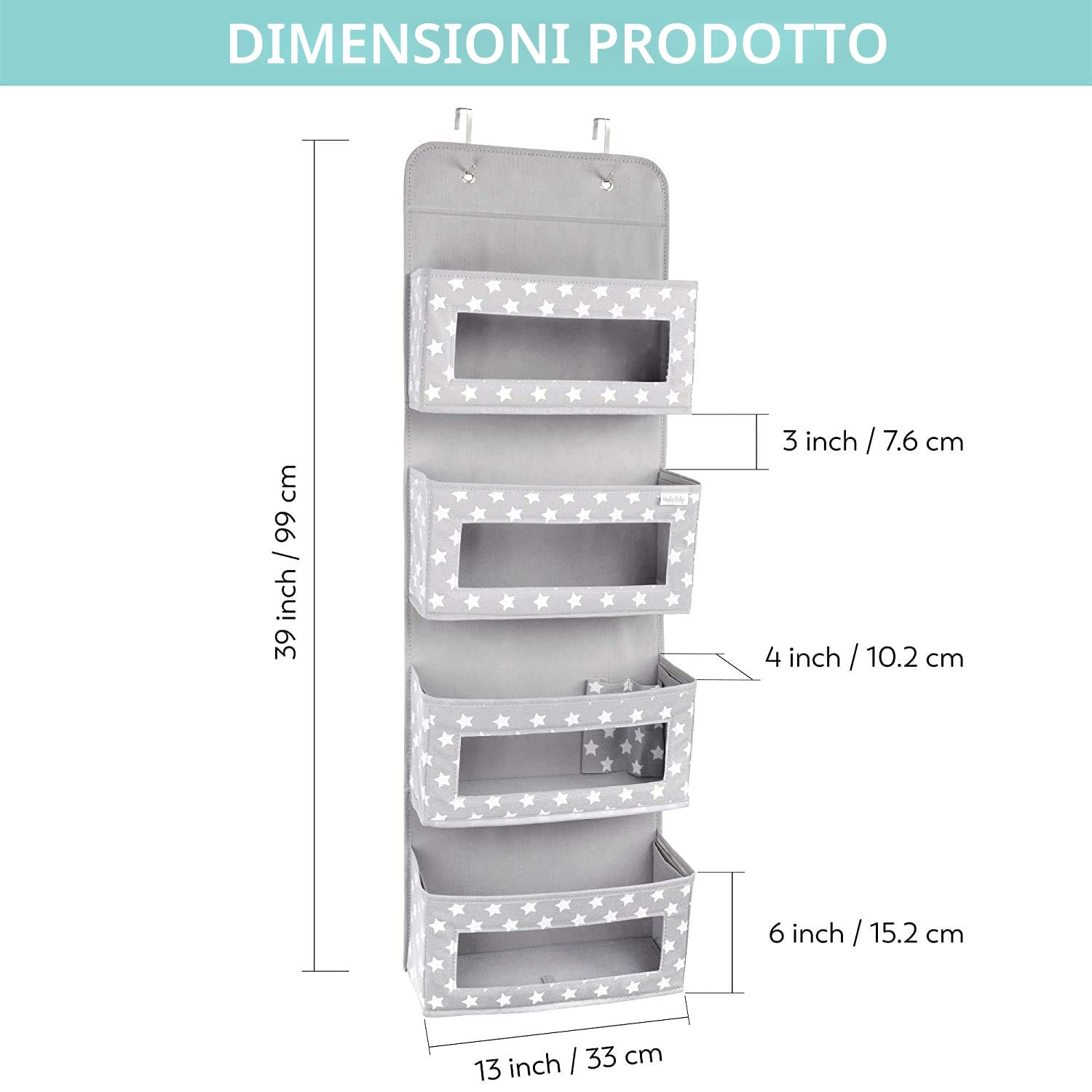 Vesta Baby Organizzatore Appeso da Porta con Ganci - Unisex Salvaspazio Soluzione con 4 Tasche Portaoggetti con Finestra Trasparente per Bagno, Cameretta - 2 Tasche di Servizio per Oggetti Piccoli