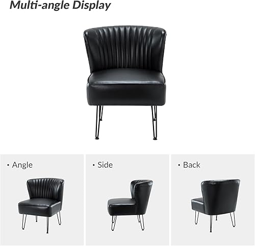 Miniatura 3 de HULALA HOME Silla decorativa de piel sintética con base de metal, silla moderna de mediados de siglo, cómoda silla lateral tapizada sin brazos para