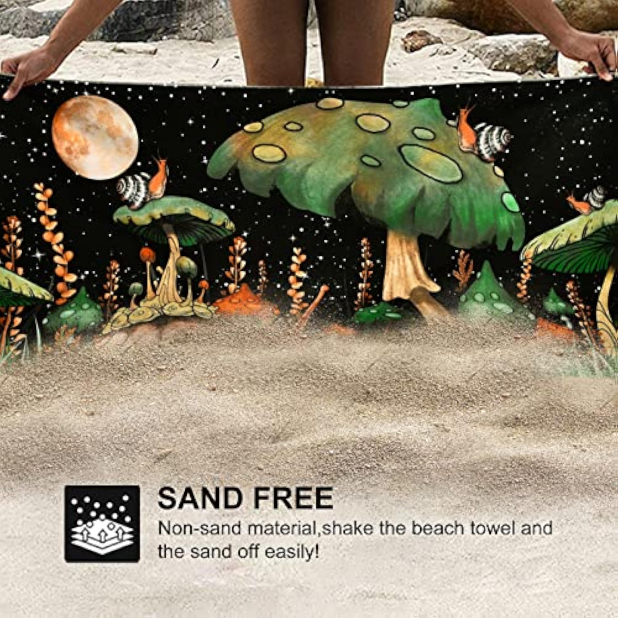 Oversized Microfiber Trippy Mushroom Beach Towel, Super Absorbent