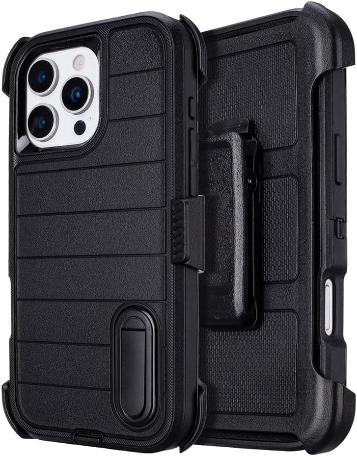 for Phone Case iPhone 16 Pro Case Black with Belt Clip Heavy Duty Holster for Shockproof Cases,3 Layers of Sturdy,Military Grade Defender Cover for iPhone 16 Pro Cases Black 6.3 Inch